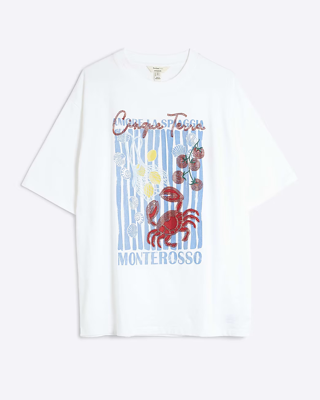 White Short Sleeve Embellished Crab T-shirt | River Island UK & IE