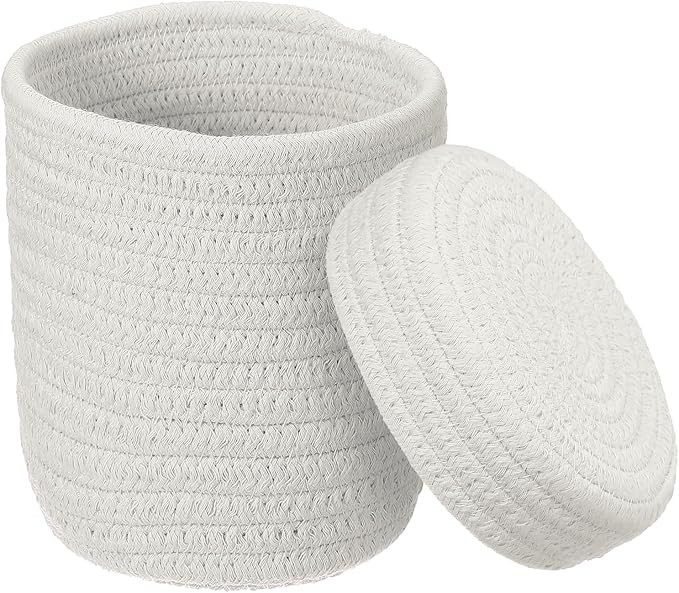 uxcell White Small Cotton Rope Woven Storage Basket, Shelf Closet Storage Gift Woven Baskets Cute... | Amazon (US)