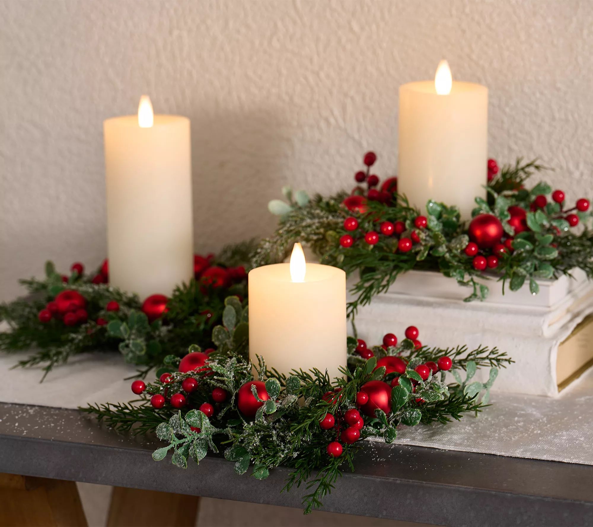 Set of 3 Berry, Ornament, & Eucalyptus Candle Rings by Valerie - QVC.com | QVC