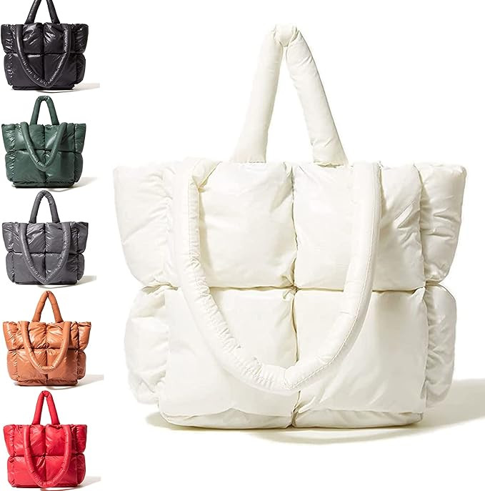 Large Quilted Puffer Tote Bag Soft Padded Down Winter Handbag Space Totes Puffy Shoulder Bag Pill... | Amazon (US)