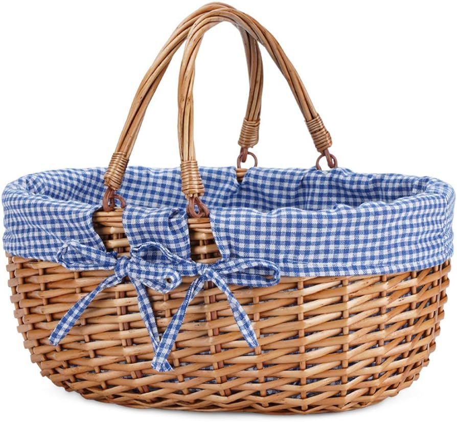 G GOOD GAIN Wicker Picnic Basket with Double Folding Handles,Willow Picnic Hamper,Natural Hand Wo... | Amazon (US)
