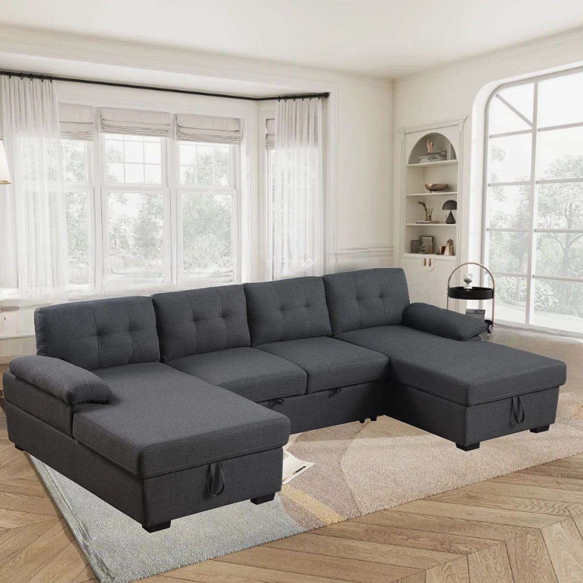 Latitude Run® Upholstered Double Chaise Pull-out Sleeper Sectional with Storage & Reviews | Wayf... | Wayfair North America