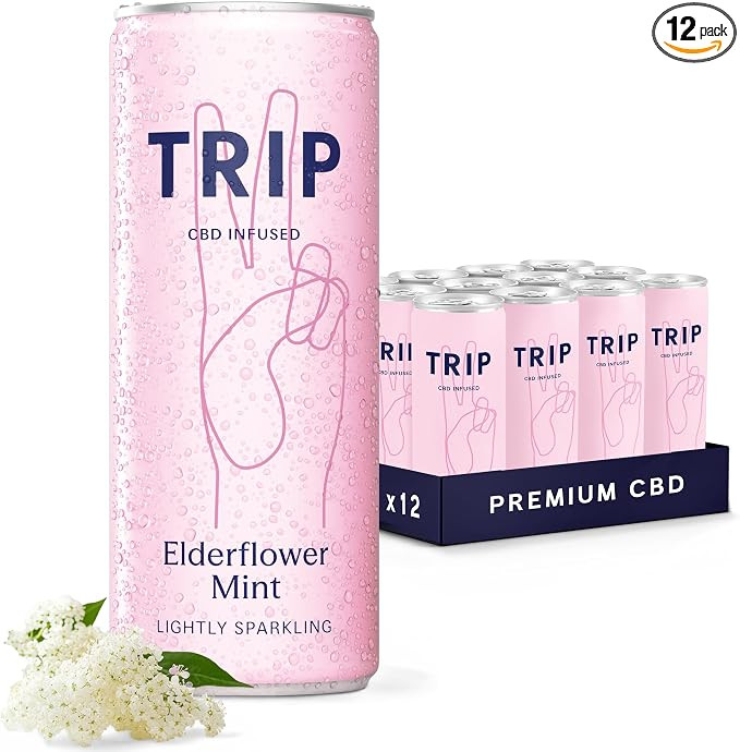 TRIP CBD Drink, Sparkling Elderflower Mint Fizzy Drink, Low Calorie, Vegan, 250 ml (Pack of 12) | Amazon (UK)