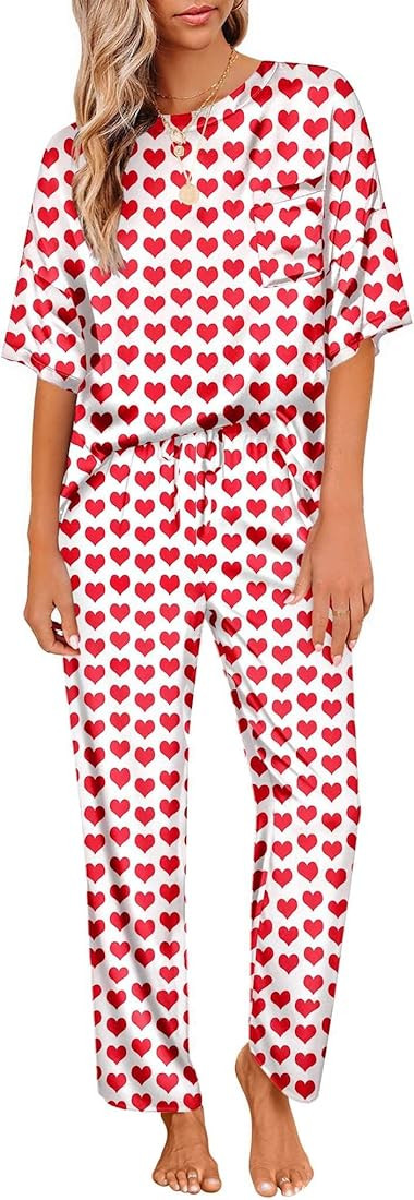 Ekouaer Womens Satin Silky Pajama Set Short Sleeve Shirt with Long Pajama Pant Set Soft PJ Lounge... | Amazon (US)