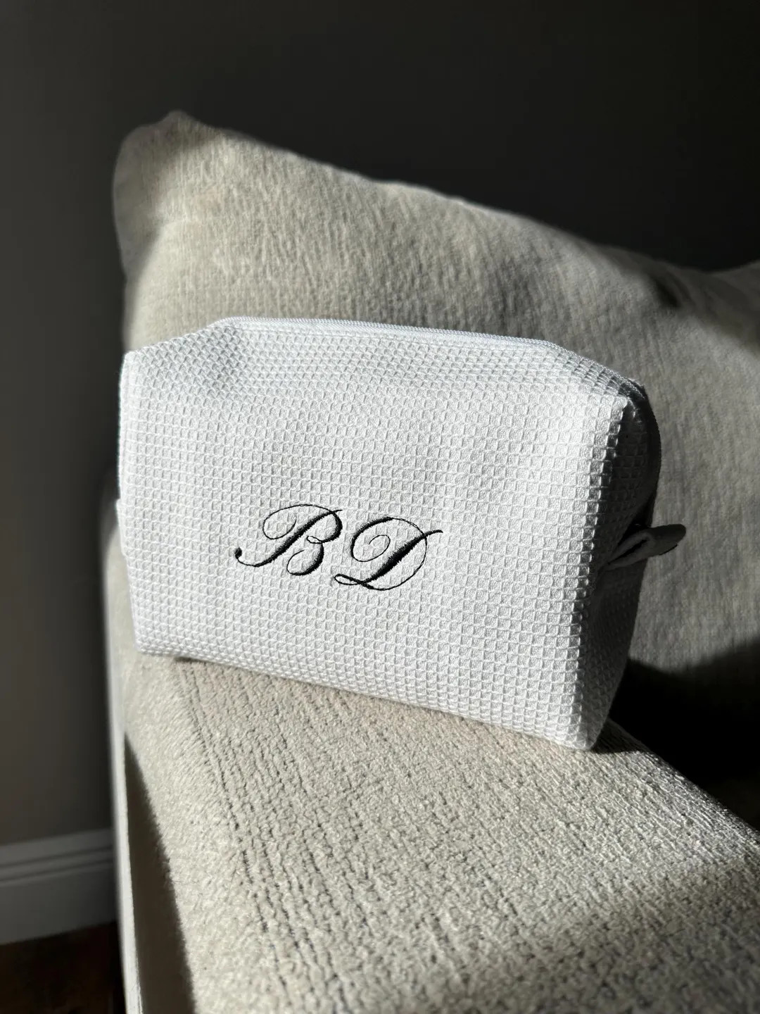 Personalized Waffle Makeup Bag | Custom Embroidered Initials | Bridesmaid Gift | Etsy (US)