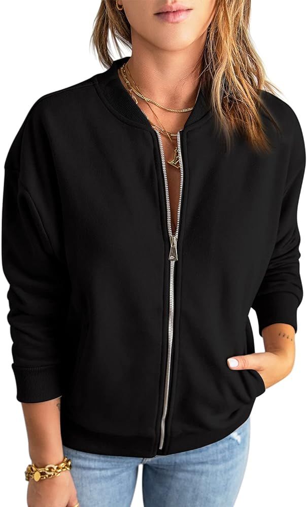 GeGekoko Womens Zip Up Sweatshirts Jackets Long Sleeve Casual Loose Outwear with Pockets | Amazon (US)