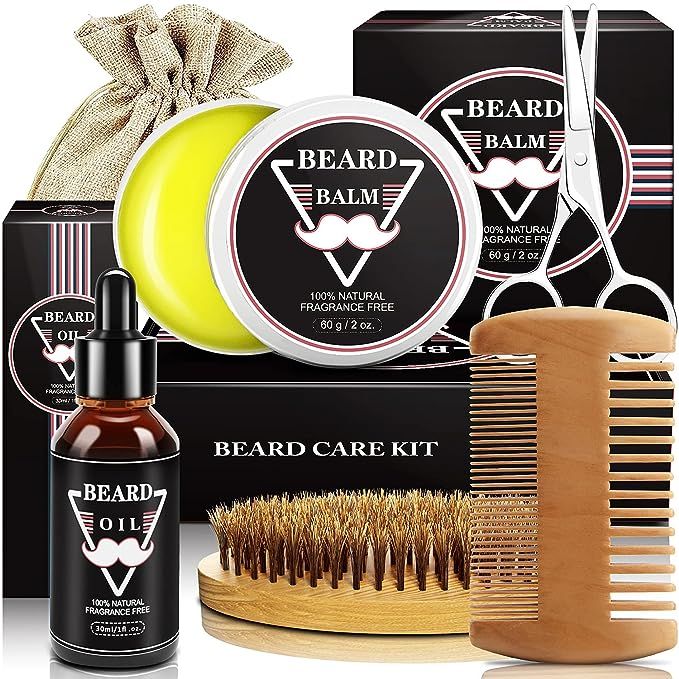 Beard Grooming Kit for Men, Gifts for Men, Beard Growth Kit with Beard Oil, Beard Balm, Beard Bru... | Amazon (US)