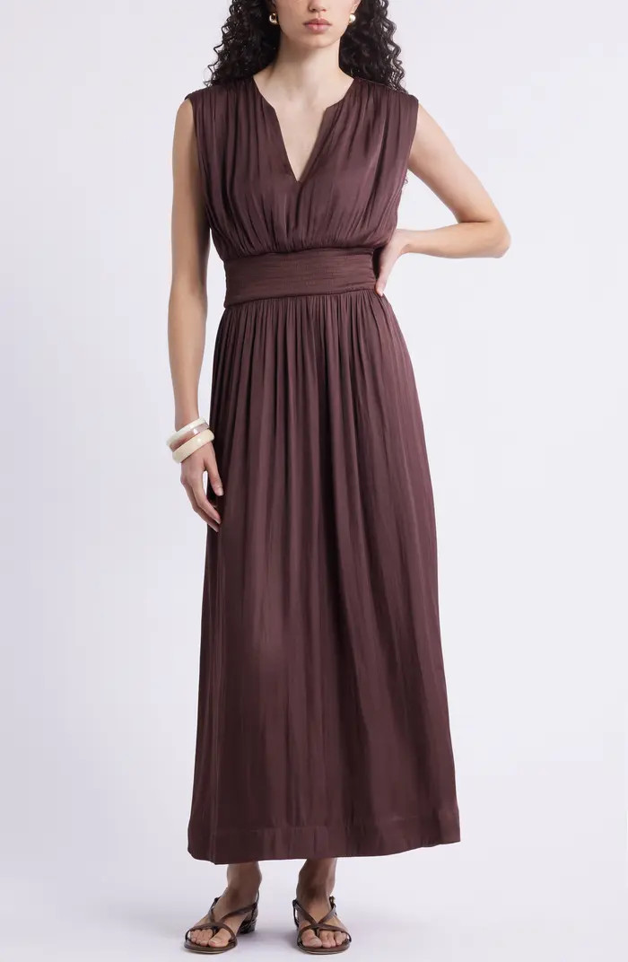 Sleeveless Smocked Satin Maxi Dress | Nordstrom