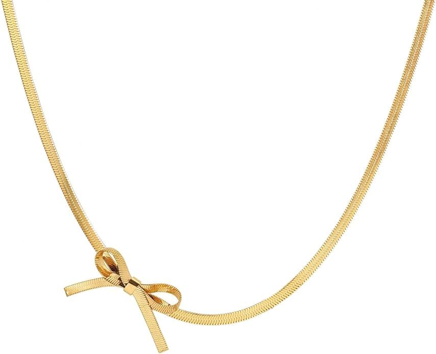 Spiritlele Bow Necklace Dainty Gold Bow Choker Bowknot Chain Necklace Bow Jewelry Gift for Women ... | Amazon (US)