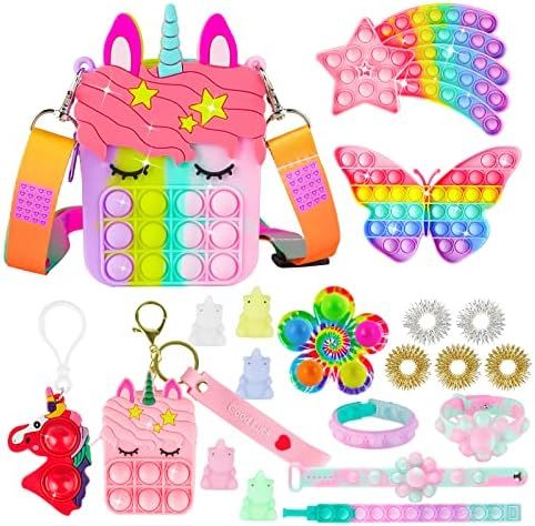 Pop Purse Pack Toy, Unicorn Rainbow Shoulder Crossbody Bracelet Small Mini Little Keychain Sensor... | Amazon (US)