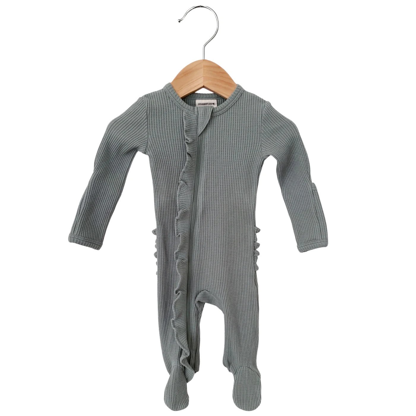 Organic Waffle Ruffle Zip Footie, Mountain Green | SpearmintLOVE