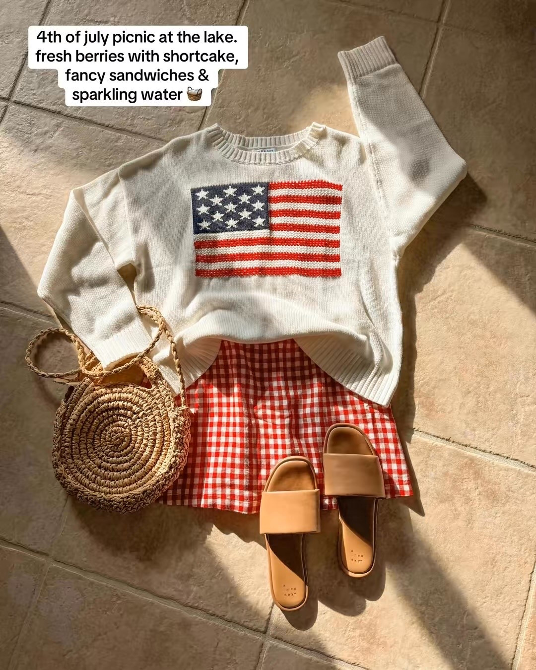 the classic american flag sweater with a cute red gingham skort. the perfect 4th of july outfit! both are tts, but i sized up 1 in the sweater for oversized fit

#LTKootd #LTKSeasonal