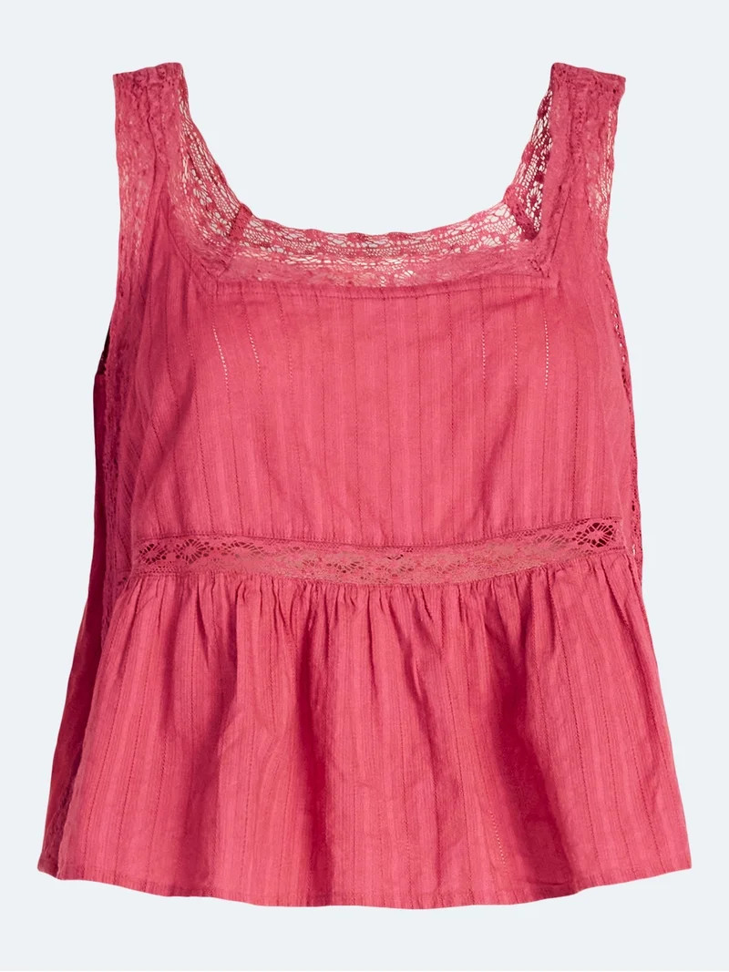 Scoop Women’s and Women’s Plus Cropped Lace Cotton Tank Top, Sizes XS-4X | Walmart (US)