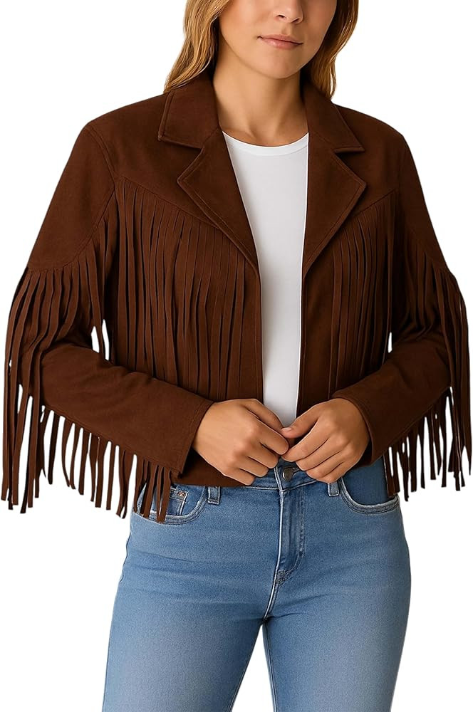 Jild Suede Leather Jacket Women Long Sleeve Fall & Winter Women's Fashion Moto Biker Jacket Open ... | Amazon (US)