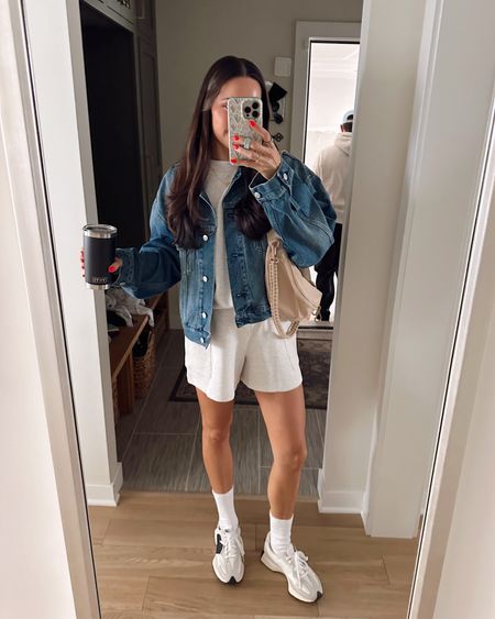 Today’s travel outfit ✈️ 
Denim jacket: true to size (S) oversized fit 
Matching short set: true to size (S in top and sized up to a M for my bump in the shorts 🤰🏻) 
Sneakers: true to size 


Spring travel look / summer travel outfits / airport fit 

#LTKstyletip #LTKtravel #LTKitbag