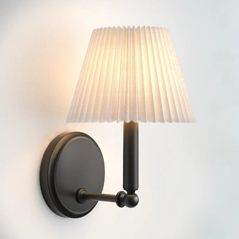Brass Armed Sconce With White Linen Shade | Wayfair North America
