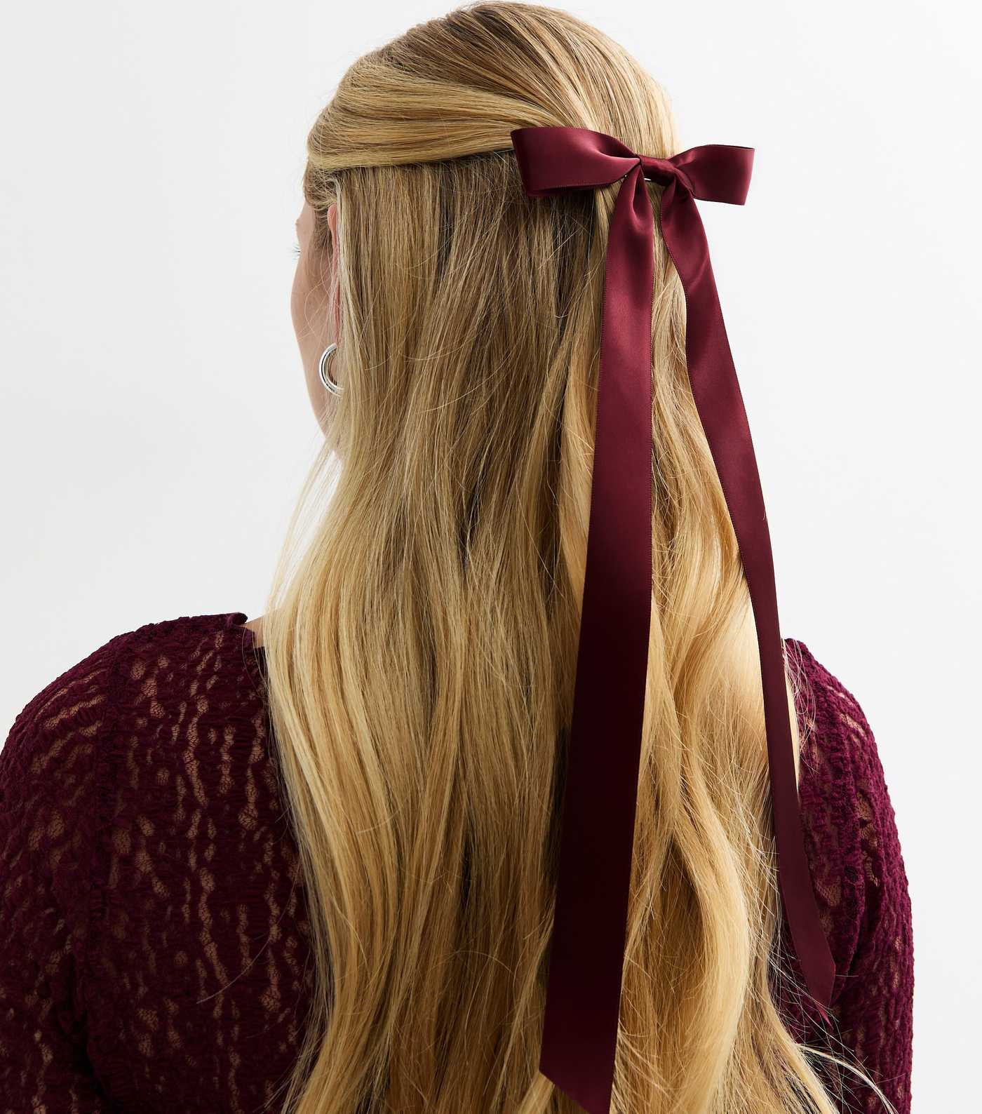 Burgundy Satin Bow Barrette Hair Clip | New Look | New Look (UK)