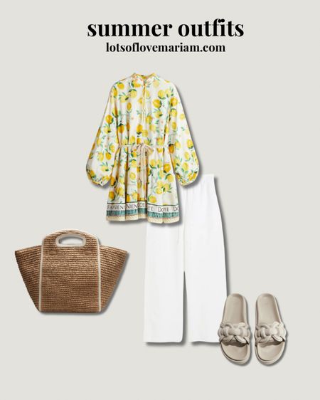 Modest summer outfit - perfect holiday outfit 😍 short dress, white linen trousers, sandals, straw bag 

#LTKstyletip #LTKsummer #LTKeurope