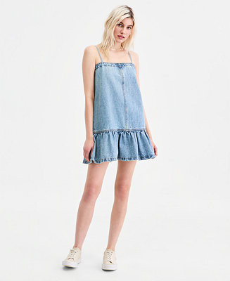 Women's Cotton Denim Ruffled-Hem Dress | Macy's