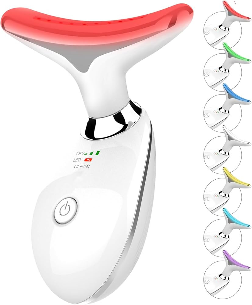 7 Color Face and Neck Massager Light Therapy, Red Light Based Facial Massager for Skin Care, Firm... | Amazon (US)