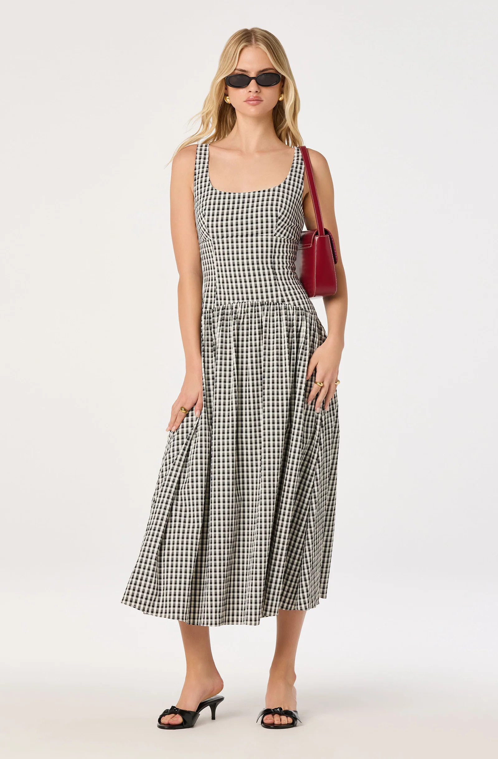 Cara Gingham Sleeveless Midi Dress - Black gingham / XS | ASTR The Label (US)