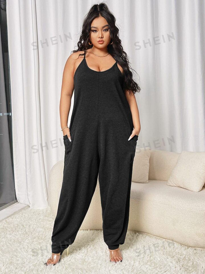 SHEIN Essnce Plus Dual Pockets Loose Cami Jumpsuit | SHEIN