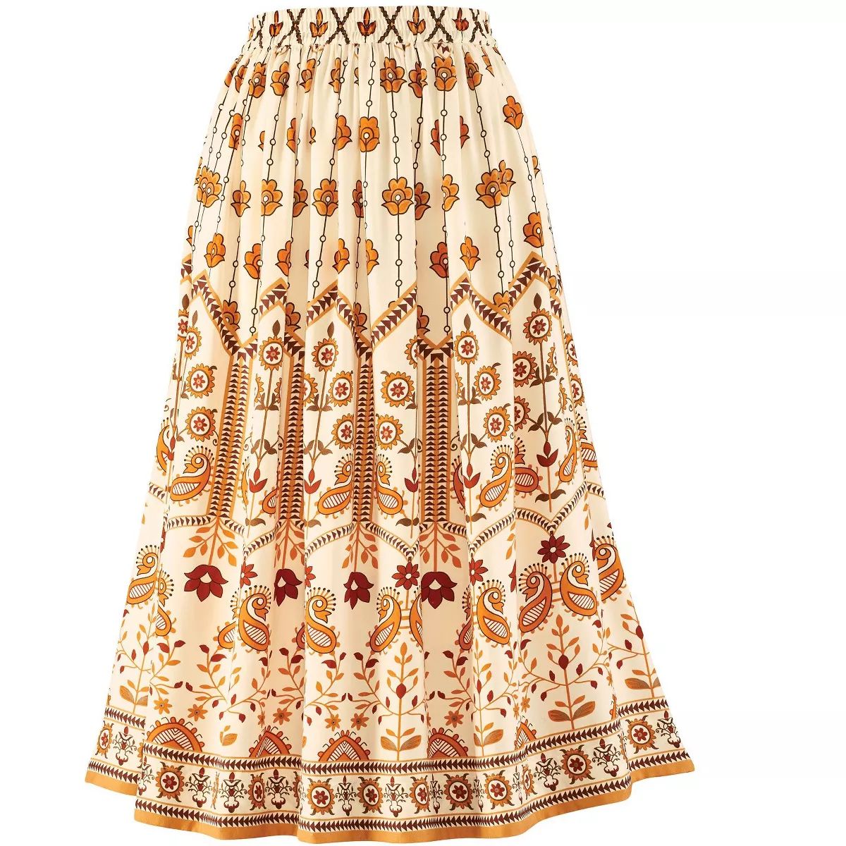 Collections Etc Richly Colored Decorative Border Print Elasticized Waist Skirt | Target
