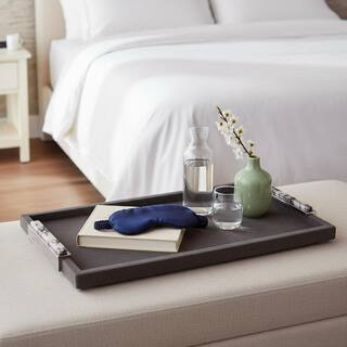 Gray 22 in. Rectangle Wood Decorative Accent Tray with Gemstone Hardware | The Home Depot