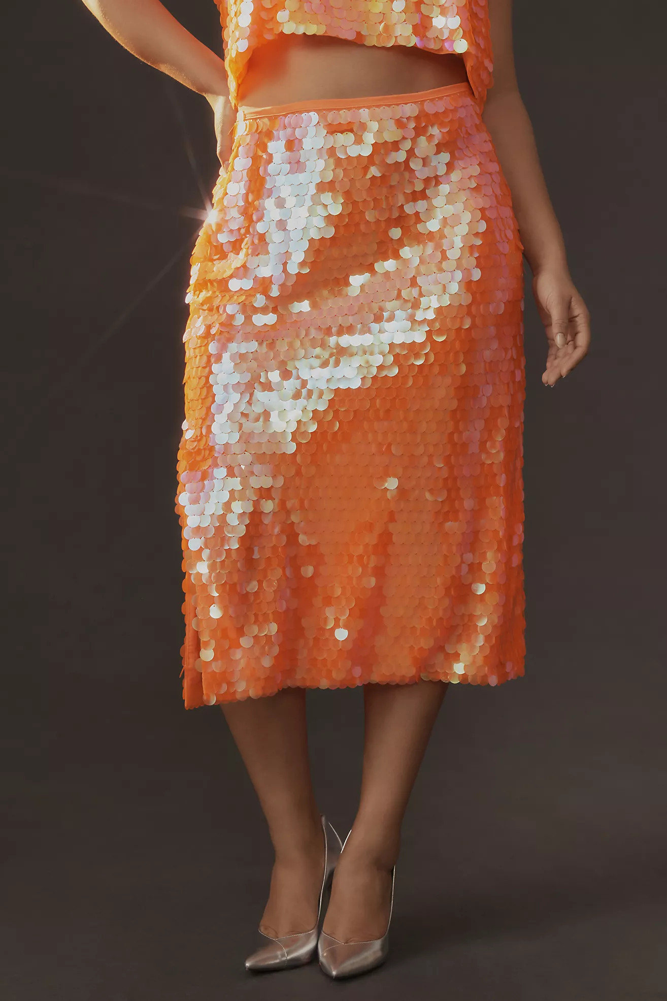 By Anthropologie Neon Paillette Midi Skirt | Anthropologie (US)