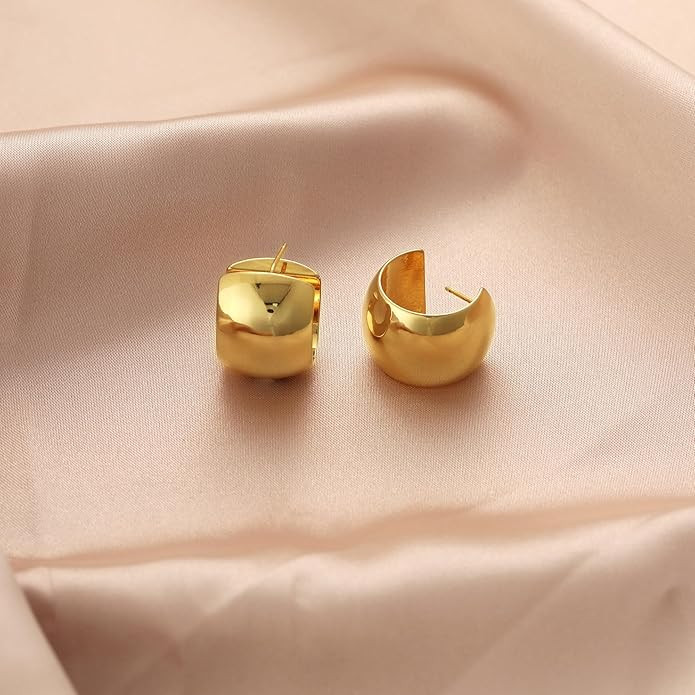 Moodear Gold Hoop Earrings Gold Earrings 14K Gold Plated Dainty Chunky Earrings for Women Open Ho... | Amazon (US)
