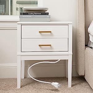 2 Drawer Nightstand with Charging Station - Mid Century Modern Nightstand with Polished Gold Hand... | Amazon (US)