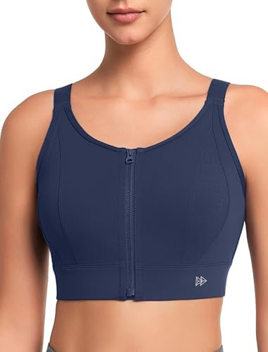 Yvette Adjustable Zip Front Sports Bras for Women High Support Impact Criss Cross Running Bra for Large Breasts,Blue,4XL+ | Amazon (US)