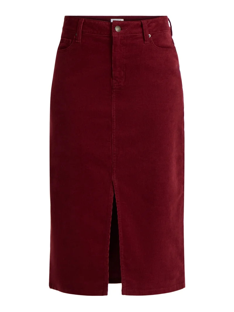 Time and Tru Women's Corduroy Midi Skirt with Front Slit, Sizes 0-20 | Walmart (US)