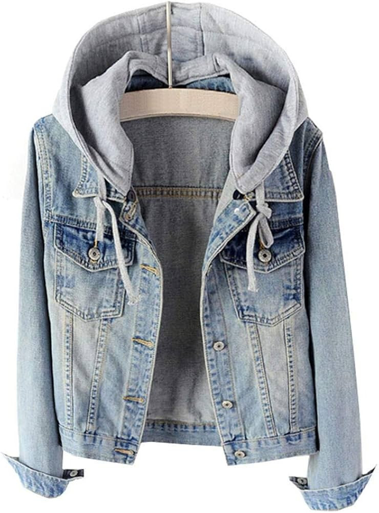 LifeShe Women's Casual Detachable Hoodie Denim Jacket at Amazon Women's Coats Shop | Amazon (US)