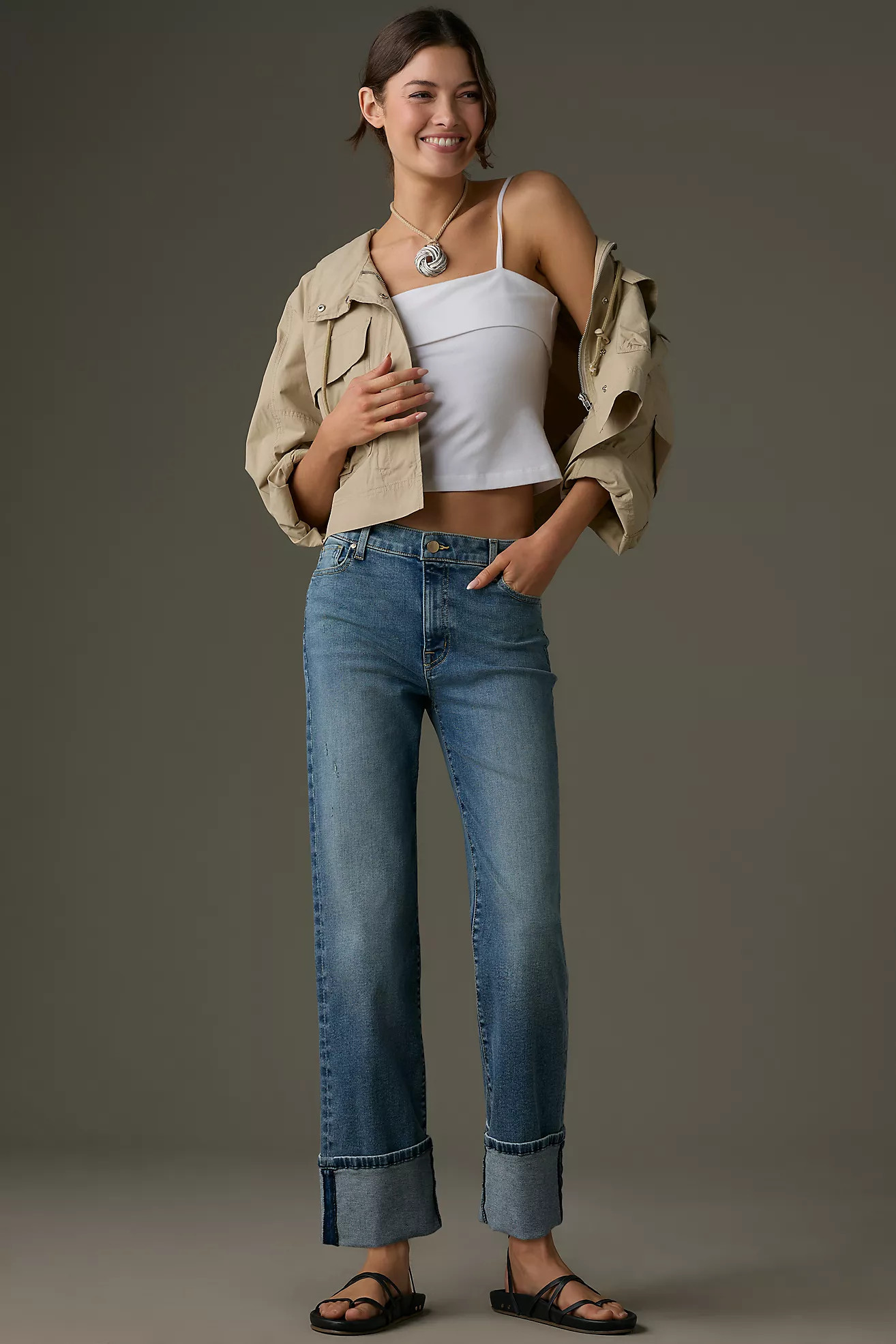 Fidelity Denim Cali Cuffed Mid-Rise Straight-Leg Jeans | Anthropologie (US)