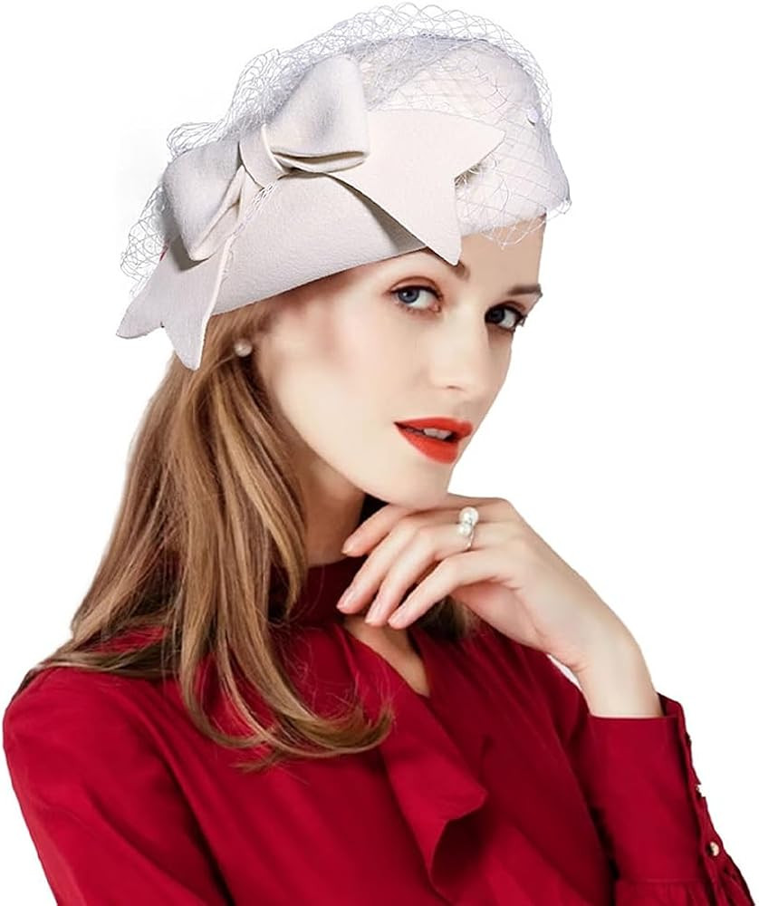 Vintage Bowknot Wool Felt French Beret with Veil Fascinator Pillbox Hats Cocktail Party Wedding C... | Amazon (US)