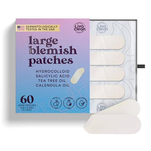 60CT Large Pimple Patches - Hydrocolloid Acne Patches with Salicylic Acid, Tea Tree & Calendula Oil - Full Face Pimple Patch - Blemish Patch for Chin, Nose, Forehead, Body - Hydrocolloid Bandages XL | Amazon (US)