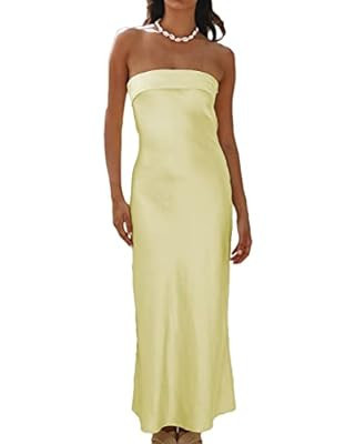 Realtix Satin Silk Backless Tube Tops Maxi Dress for Women Low Back Hollow Out Elegant Strapless ... | Amazon (US)
