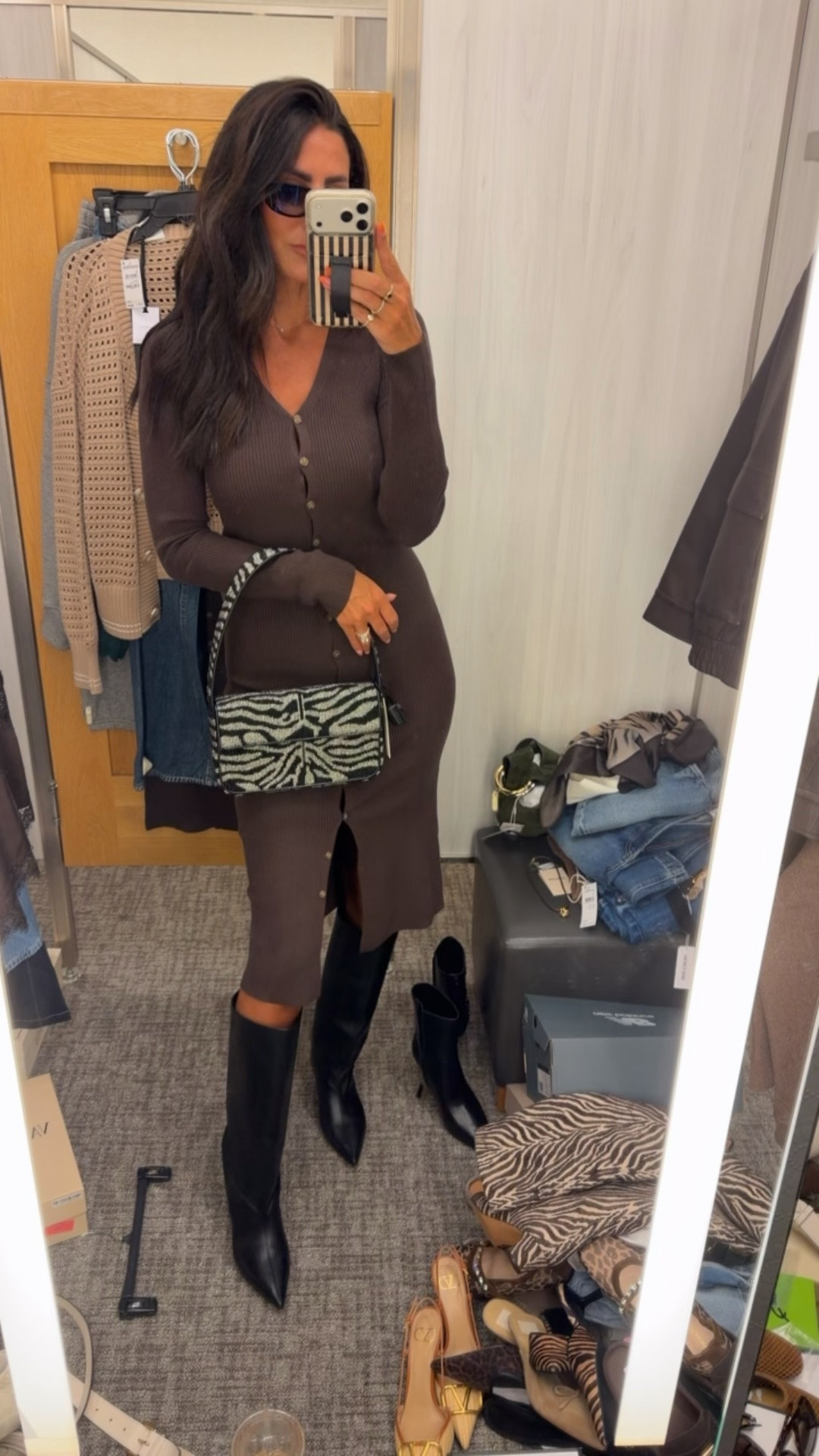 NSale cardigan convertible dress size small. 
Black leather boots true to size

#LTKootd #LTKTall