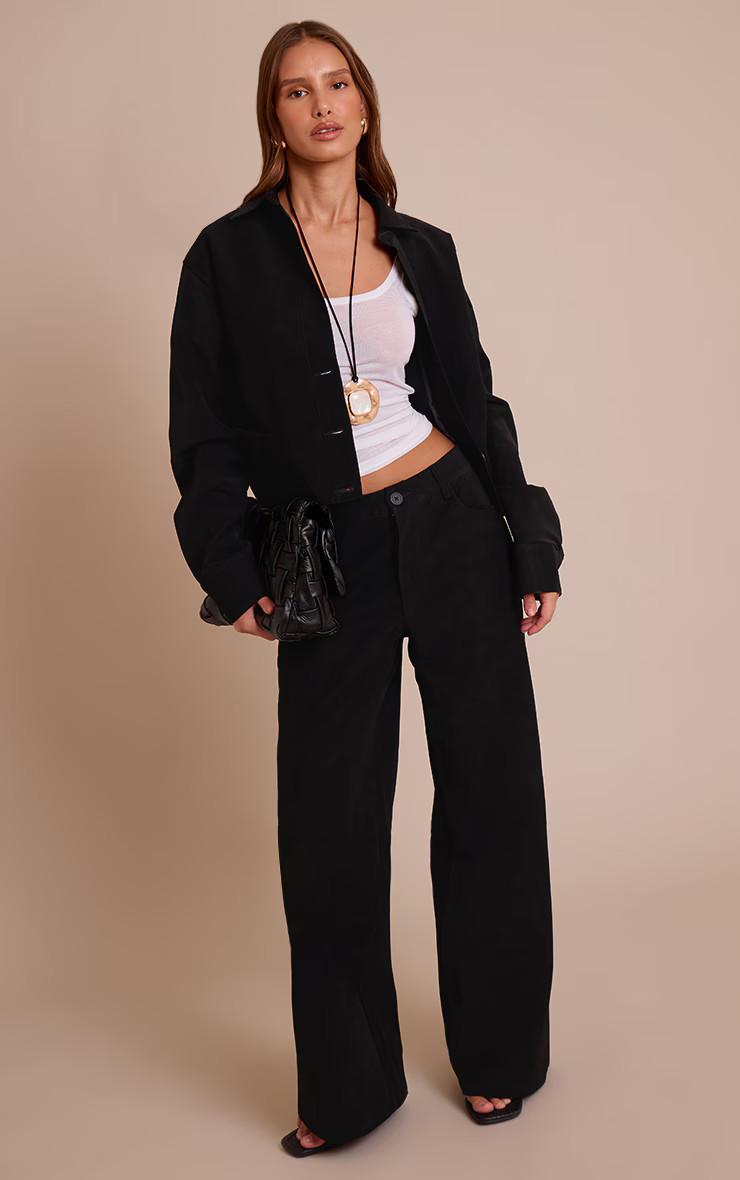 Black Washed Faux Leather Wide Leg Pants | Pretty Little Thing (Australia & New Zealand)