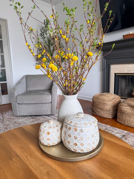 Coffee table decor affordable 
Affordable white textured vase from kohls 
West elm swivel chairs living room
Kohls trinket box perfect to fit the remote 

#LTKstyletip #LTKfindsunder50 #LTKhome