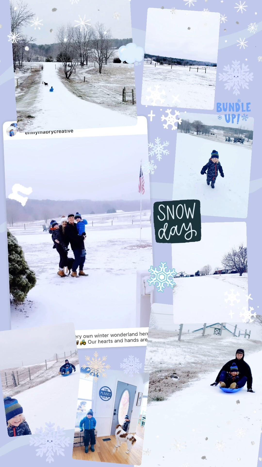 Snow day on the farm!!! ❄️🌲🧺🚜🏡🕯️🤍