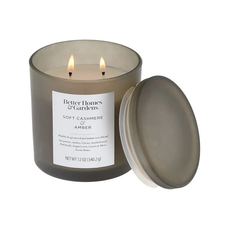 Better Homes & Gardens 12oz Soft Cashmere & Amber Scented 2-Wick Jar Candle with Glass Lid | Walmart (US)