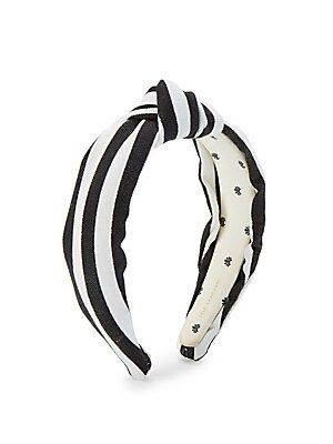 Lele Sadoughi Women's Striped Knotted Headband - Black White | Saks Fifth Avenue