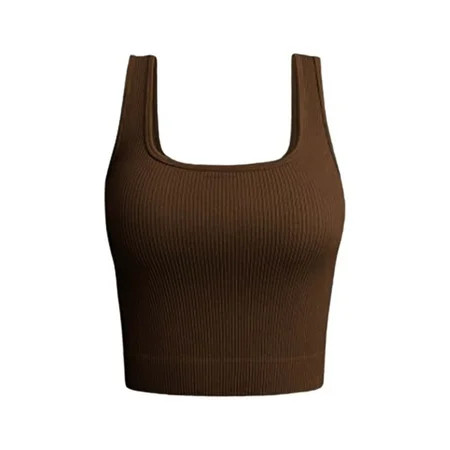 Brown Undershirt For Women Spandex Tank Top Women Loose Fit Sleeveless Tank Tops For Women Women s Solid Color Sleeveless Strip Casual Yoga Running Tops Undershirt | Walmart (US)