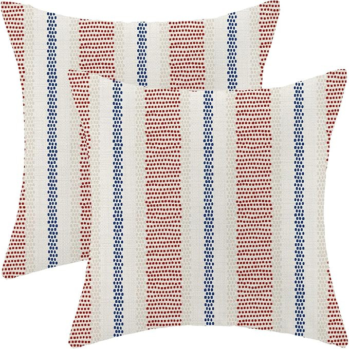 AEIOAE 4th of July Summer Outdoor Pillow Covers 18 x 18 Inch, Red Blue Polka Dots Striped Decor T... | Amazon (US)