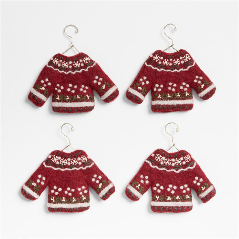 Felted Red Sweater Christmas Tree Ornament, Set of 4 | Crate & Barrel | Crate & Barrel