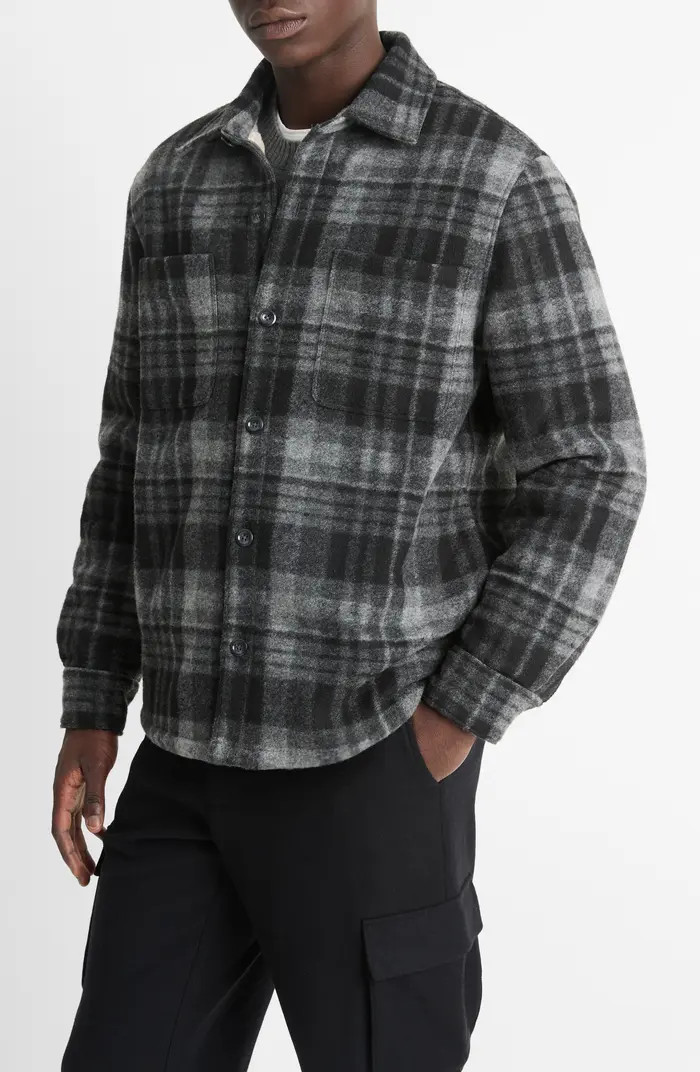 Vince Plaid Fleece Lined Shirt Jacket | Nordstrom | Nordstrom