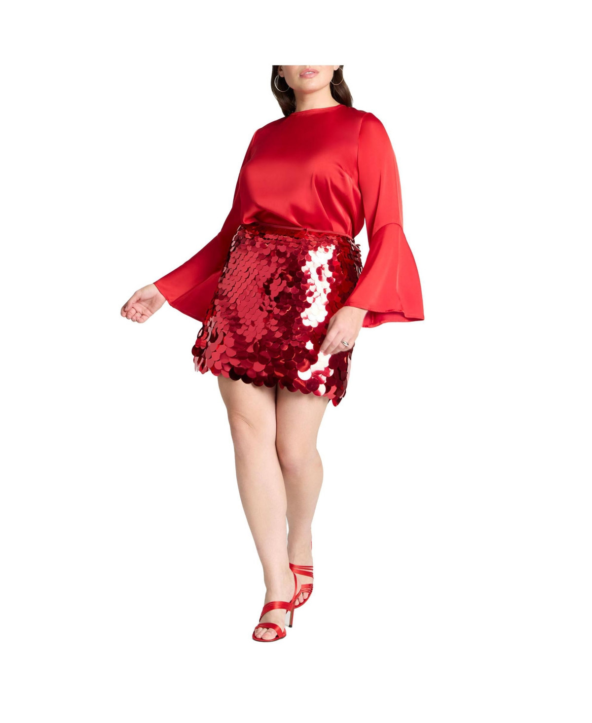 Eloquii Women's Plus Size Paillette Sequin Mini Skirt - Patrol red | Macy's