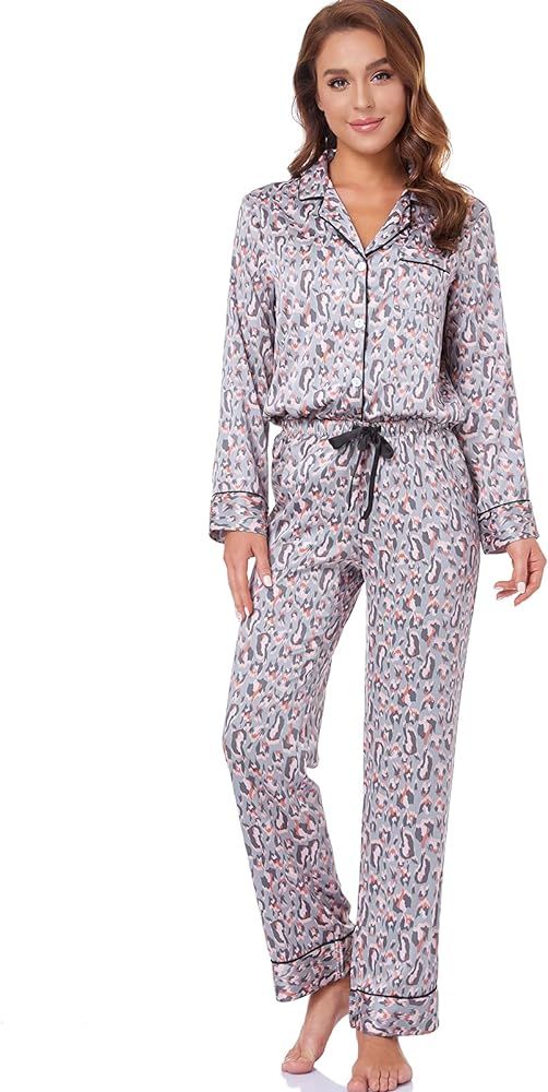 Serenedelicacy Women's Satin Pajama Set 2-Piece Sleepwear Loungewear Long Sleeve Button Down PJ S... | Amazon (US)